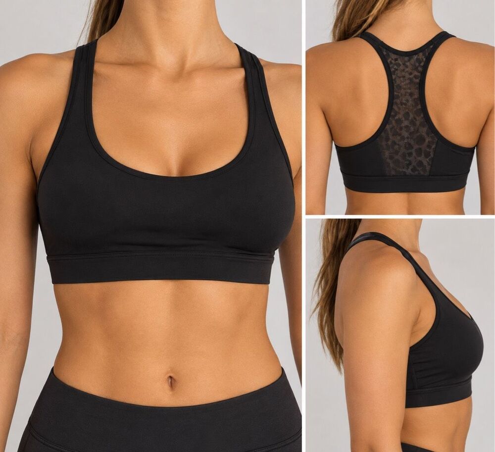 Black Mesh Racerback Sports Bra Size Small Sample Activewear Y2K